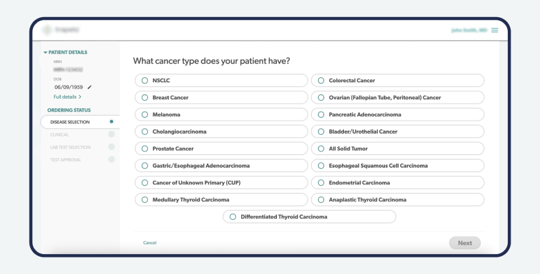 Oncology Diagnosis Selection Module